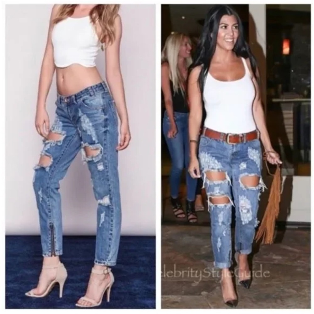 • ONE TEASPOON • Women’s Trashed Freebirds Destroyed Ankle Zip Straight Leg Jean